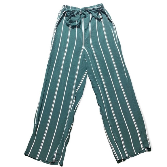La Hearts Pants - L.A. Hearts Green White Striped Mid-Rise Elastic Belted Waist Pants Size Small